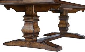 Dining Table Tuscan Harvest Aged Plank Top Heavy Carved Legs Rustic Pecan