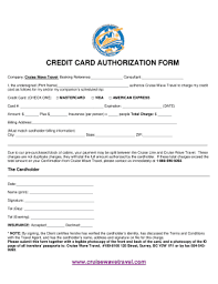 Disney cruise line credit card points. Fillable Online Credit Card Authorization Form Cruise Wave Travel Fax Email Print Pdffiller