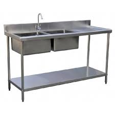 Update your home with a new stainless steel kitchen sink from sears. Stainless Steel Double Bowl Sink Table Left Right Centre Kitchentech Commercial S Restaurant Kitchen Design Kitchen Sink Design Commercial Kitchen Design