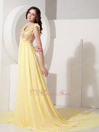 light yellow v neck sequin prom dress