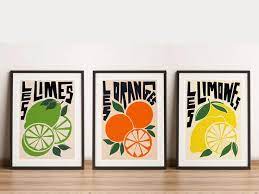 Kitchen Wall Art Set Of 3 Fruit