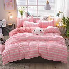 pink striped duvet cover bedding set