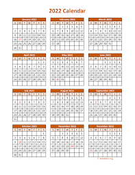 This pdf calendar creator displays 12 weeks on a single page, but you can customize it to display however many weeks you want. Full Year 2022 Calendar On One Page Wikidates Org