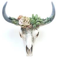 Cow Skull Wall Mount Succulents Cow