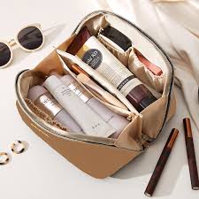 makeup bag open flat cosmetic bag