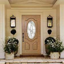 Mp Doors 36 In X 80 In Light Oak Right Hand Inswing 3 4 Oval Lite Andaman With Brass Stained Fiberglass Prehung Front Door