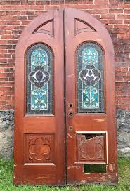 oak stain glass gothic doors