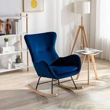 urtr blue rocking chair velvet fabric
