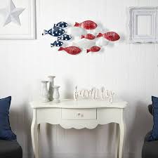 Blue Metal Fishes Wall Art Decor
