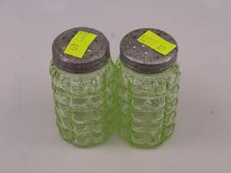 Pair Of Uranium Glass Salt Pepper Shakers