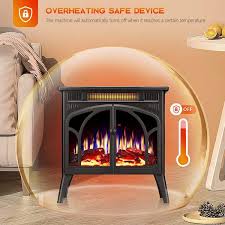 23 46 In Freestanding Electric Fireplace Heater Adjustable Brightness And Heating Mode Overheating Safe Design Black