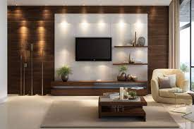 Modern Disign Of A Wide Tv Wall With Tv