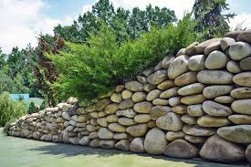 Stone Wall Landscape Design Stock