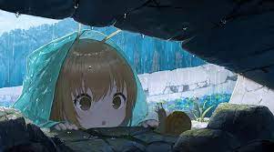 cute anime loli raining curious