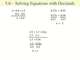 5 6 Solving Equations With Decimals