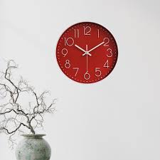 Red Wall Clock Silent Non Tick Battery