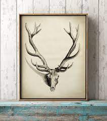 Deer Antlers Print Animal Head Poster