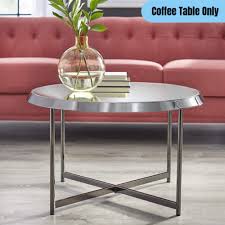 Mirrored Top Round Coffee Table Metal