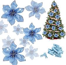 A great selection of our christmas range is available online. Amazon Com Whaline 24 Pcs Blue Poinsettia Artificial Christmas Flowers With 24 Pack Clips Glitter Christmas Tree Ornaments Xmas Wedding Party Decor 13 X 13 Cm Home Kitchen
