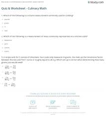 quiz worksheet culinary math