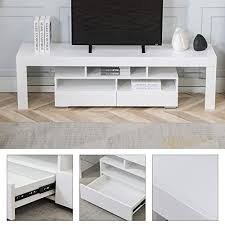 Open cabinet for media storage. Bonzy Home Glossy Led Tv Stand White Tv Stand With Rgb Led Lights Wood Media Storage