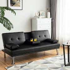 Convertible Folding Leather Futon Sofa