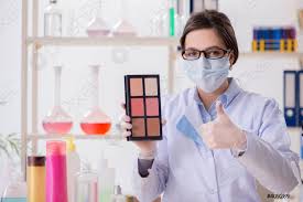 lab chemist checking beauty and make up