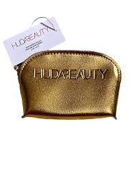 huda beauty makeup cosmetic bag gold