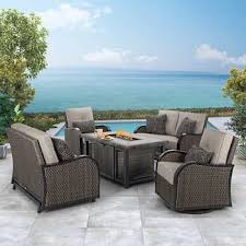 What are the shipping options for fire pit patio sets? Agio Park Falls 5 Piece Fire Deep Seating Costco