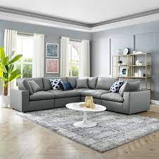 Modway Commix Down Filled Overstuffed 5 Piece Sectional Sofa Gray Vegan Leather