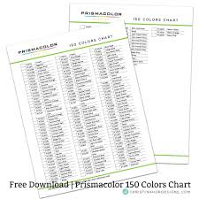 Free Printable Download Prismacolor 150 Colors Chart