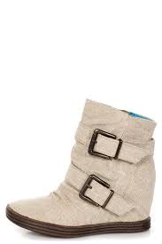 Blowfish Tugo Natural Cozumel Linen Belted Wedge Booties