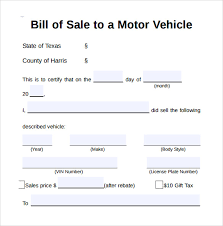 Sample Vehicle Bill Of Sale Form 8 Download Free