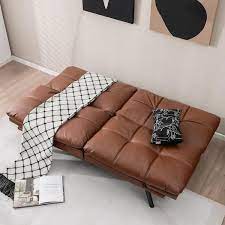 Convertible Memory Foam Futon Sofa Bed With Adjustable Armrest Brown Costway