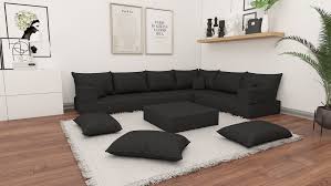 8 Thick Deep Black Corner Sofa Linen