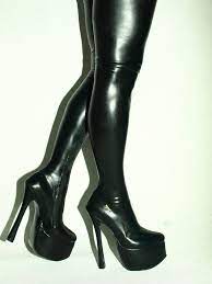 BLACK LATEX RUBBER BALLET HIGH BOOTS SIZE 6-16 HEELS-8,1