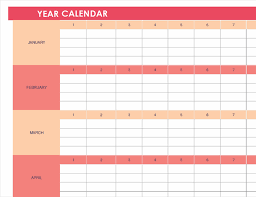 calendar any year horizontal