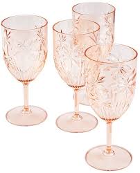 4 Pink Palm Acrylic Wine Glasses Offer
