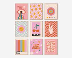 Funky Retro Wall Art Set Van 9 Prints