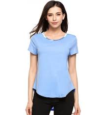 Women S Casual Scoop Neck Short Sleeve Asymmetrical Shirt Blouse Top Tunic Light Blue Cr183k3568y