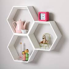 Honeycomb White Wood Hexagon Shelf