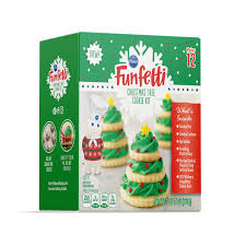 Christmas cookies or christmas biscuits are traditionally sugar cookies or biscuits (though other flavours may be used based on family traditions and individual preferences) cut into various shapes related to christmas. Pillsbury Funfetti Christmas Tree Cookie Kit 27 Oz Walmart Com Walmart Com
