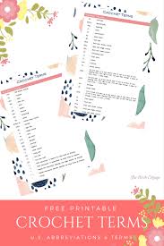 Learn To Crochet Printable Crochet Terms Chart The Birch