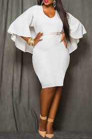 Lovely Work Cloak Design Plus Size White Knee Length Dress
