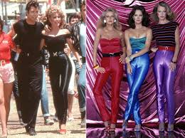 It was the '70s when grease was filmed, and those pants were from the '50s. Spandex History Batgirl Blondie And Olivia Newton John