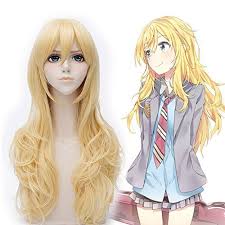 2020 popular 1 trends in hair extensions & wigs, novelty & special use, beauty & health, home & garden with long wavy cosplay and 1. Amazon Com Gooaction 65cm 25 5inch Long Curly Blonde Hair Wig With Bangs Your Lie In April Miyazono Kaori Anime Cosplay Costume Wigs Beauty