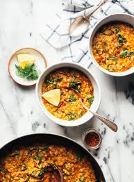 quick smoky red lentil stew with greens
