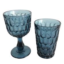 Blue Wine Glass Goblet Dark Stem