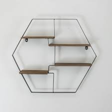 Hexagon Wooden Floating Shelf Unit With