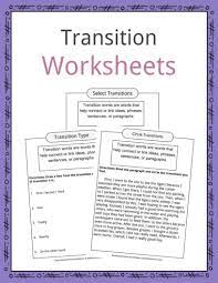 transition words worksheets examples